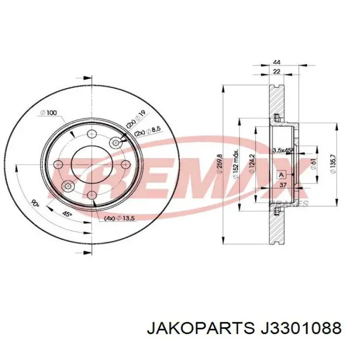 Гальмівні диски передні J3301088 Jakoparts