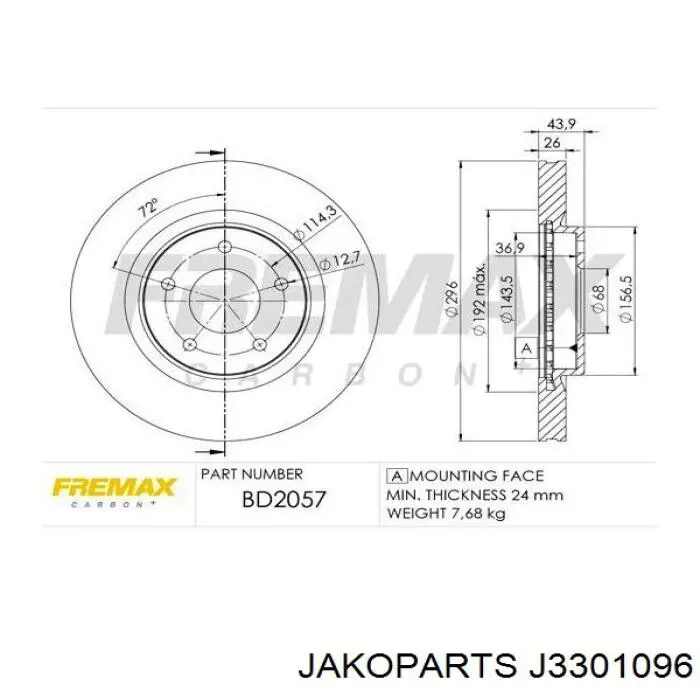 Диск гальмівний передній Jakoparts J3301096