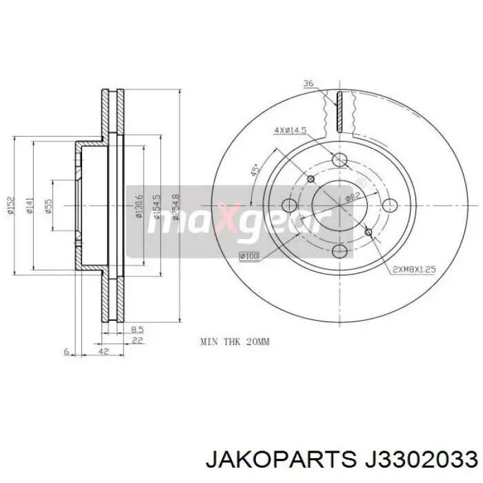 Диск переднього гальма Jakoparts J3302033 ціна, від 21.66 USD