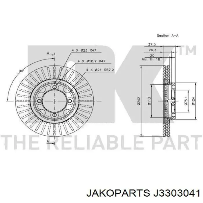 J3303041 Jakoparts диск гальмівний передній