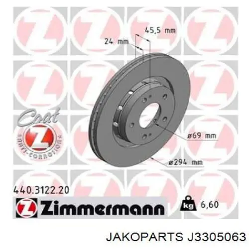 Диск гальмівний передній Jakoparts J3305063