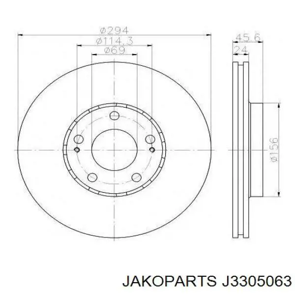 Диск переднього гальма Jakoparts J3305063 ціна, від 40.82 USD