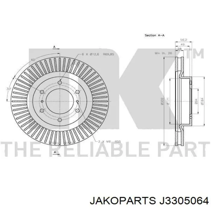 J3305064 Jakoparts Гальмо дискове переднє