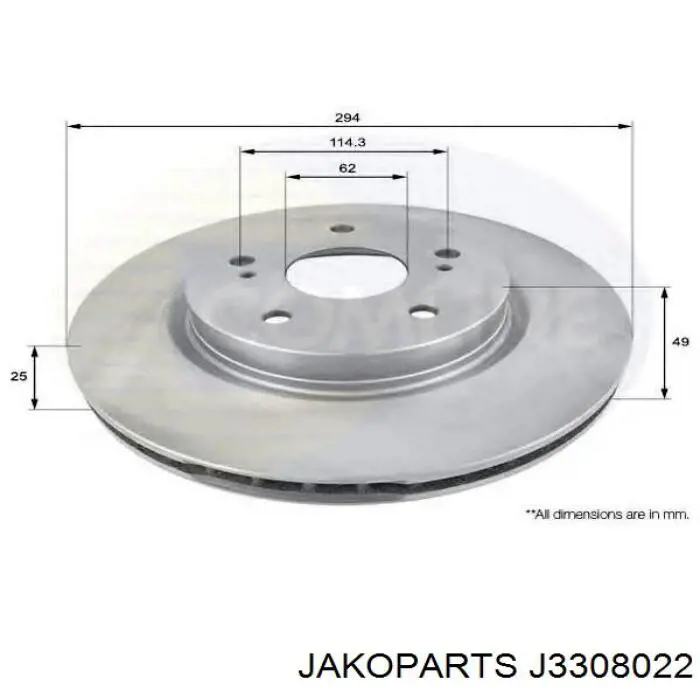 Диск гальмівний передній Jakoparts J3308022
