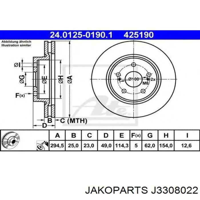 Диск переднього гальма Jakoparts J3308022 ціна, від 36.45 USD