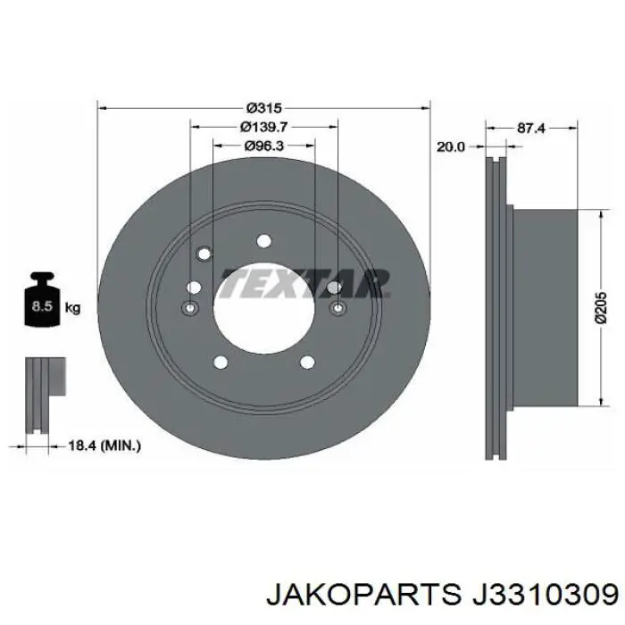 J3310309 Jakoparts диск гальмівний задній
