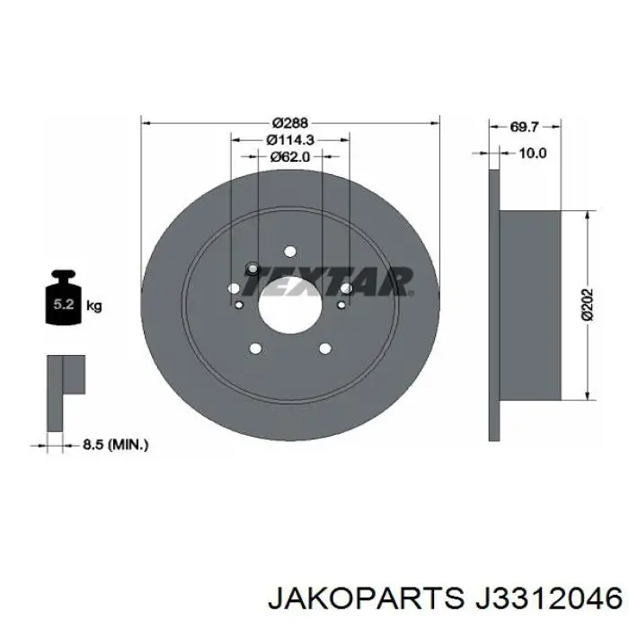 Задні дискові гальма Jakoparts J3312046 ціна, від 27.62 USD