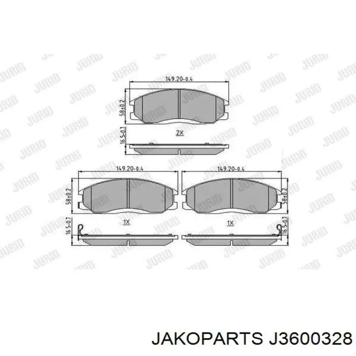 Гальмівні колодки Jakoparts J3600328 ціна, від 38.75 USD