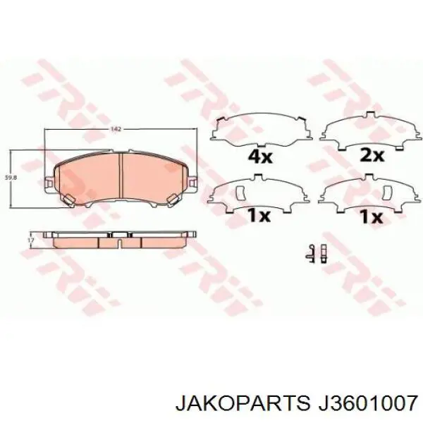J3601007 Jakoparts Передні гальмівні колодки