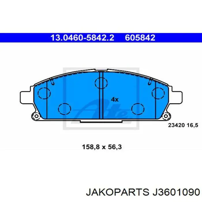 Гальмівні колодки Jakoparts J3601090 ціна, від 24.53 USD