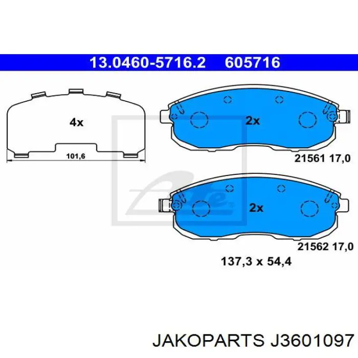 Передні тормозні колодки J3601097 Jakoparts
