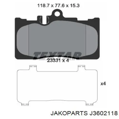 Колодки гальмівні передні, дискові J3602118 Jakoparts