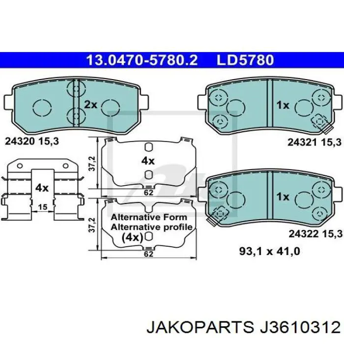 Купити J3610312 Jakoparts Задні колодки