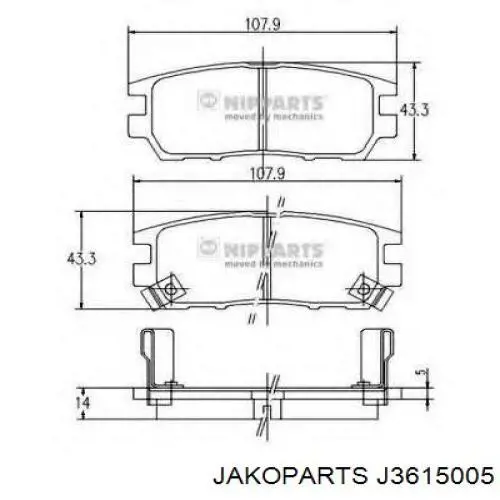 Задні гальмівні колодки Jakoparts J3615005 ціна, від 13.87 USD