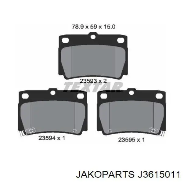 J3615011 Jakoparts Колодки гальмівні задні, дискові
