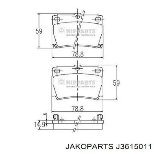Задні гальмівні колодки Jakoparts J3615011 ціна, від 17.75 USD