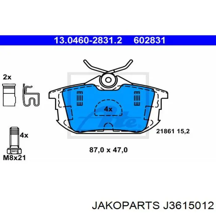 Купити J3615012 Jakoparts Задні колодки