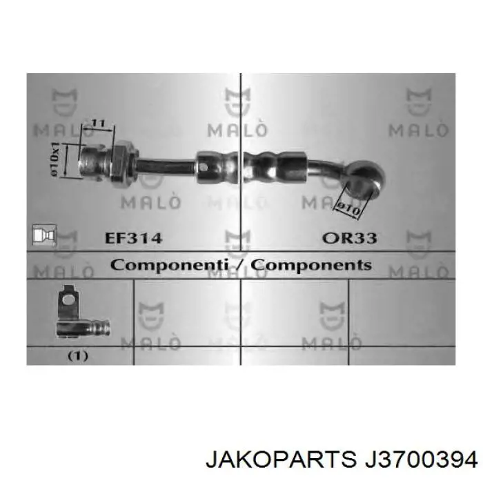 Купити J3700394 Jakoparts Шланг гальмівний передній, лівий