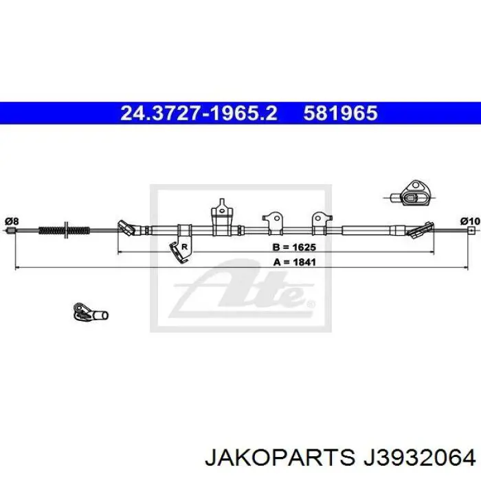 J3932064 Jakoparts Трос стоянкового гальма задній правий