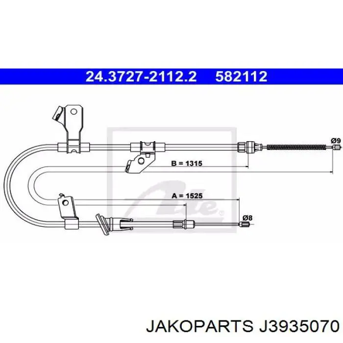 Трос стоянкового гальма задній правий Jakoparts J3935070 ціна, від 17.40 USD