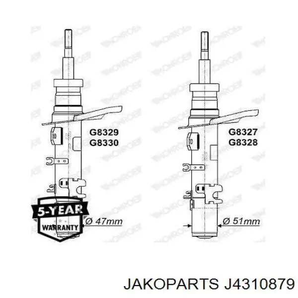 Амортизатор передній, правий Jakoparts J4310879 ціна, від 44.23 USD