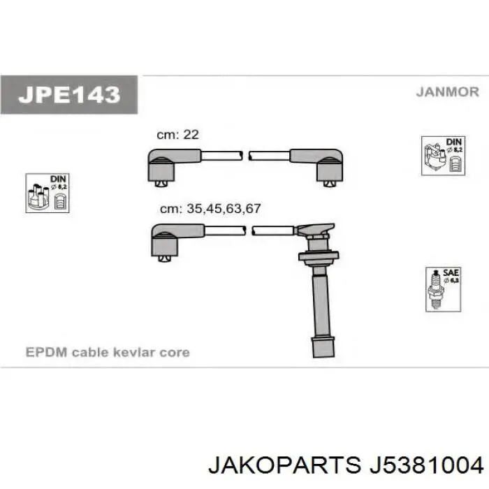 J5381004 Jakoparts Дріт високовольтні, комплект