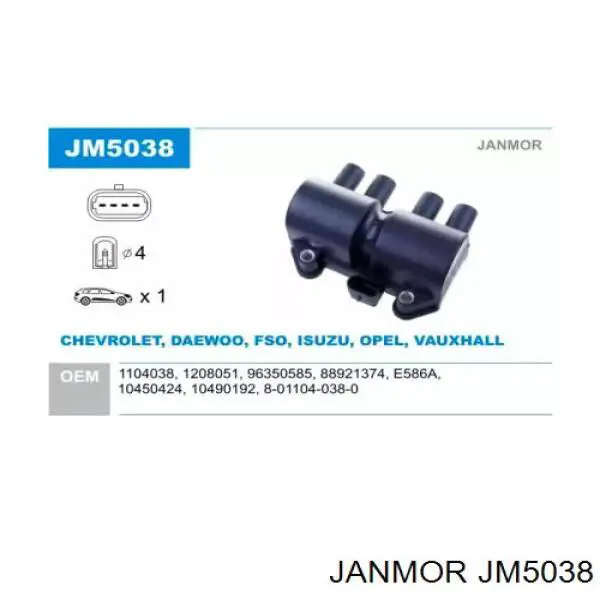 JM5038 Janmor Котушка запалювання