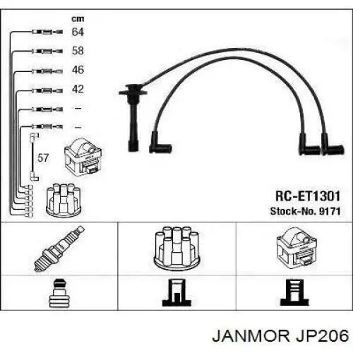 Дріт високовольтний, комплект JP206 Janmor