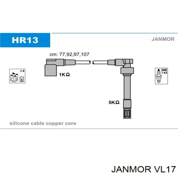 Дріт високовольтний, комплект VL17 Janmor