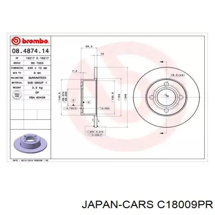 Колодки гальмівні передні, дискові C18009PR Japan Cars