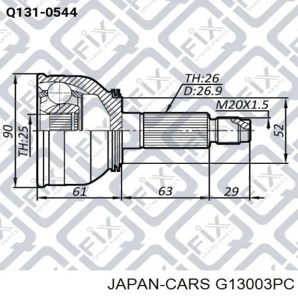 ШРУС зовнішній передній G13003PC Japan Cars