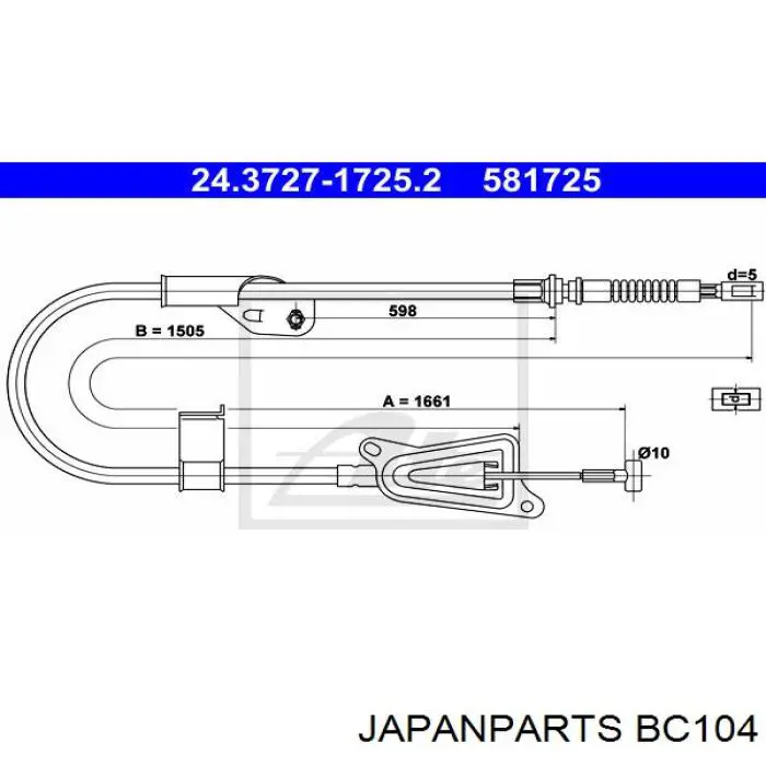 Трос ручника задній правий Japan Parts BC104
