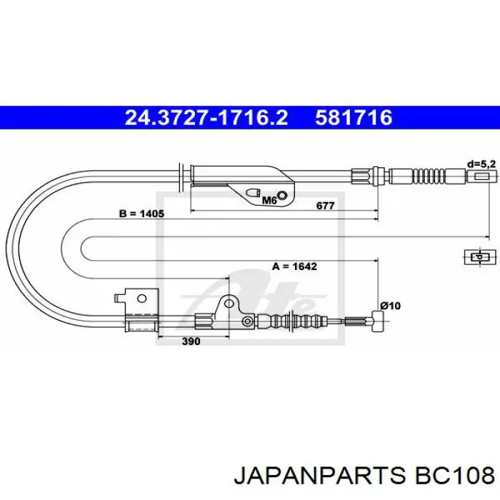 BC108 Japan Parts трос ручного гальма задній, лівий