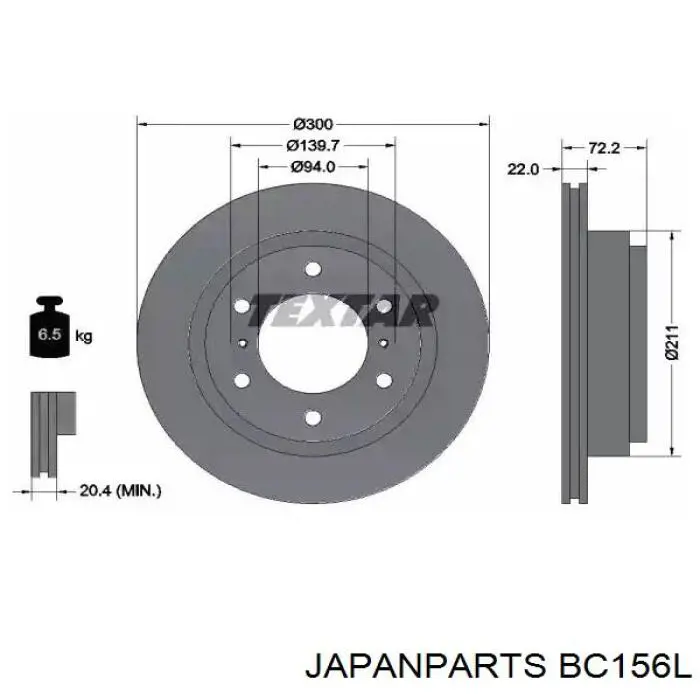 Трос ручного гальма задній, лівий BC156L Japan Parts