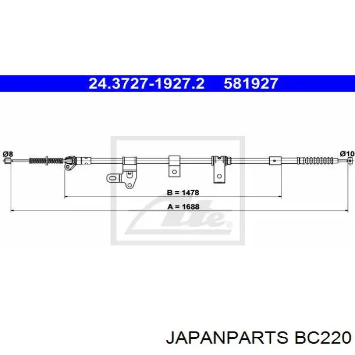 Трос ручного гальма задній, правий BC220 Japan Parts