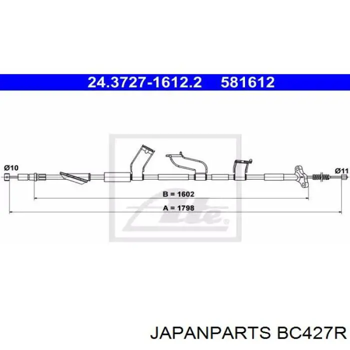 BC427R Japan Parts Трос ручного гальма задній, правий