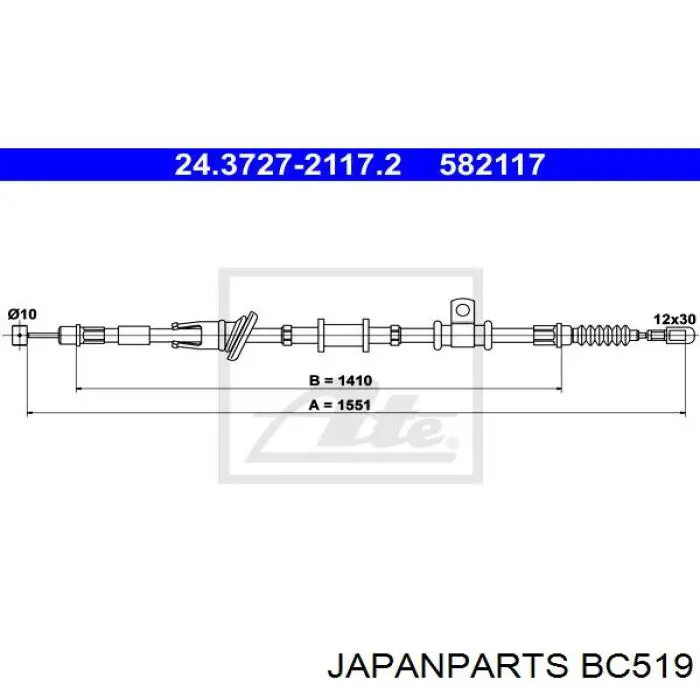 Трос ручного гальма задній, правий BC519 Japan Parts