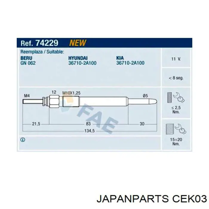 Свіча накалу Japan Parts CEK03 ціна, від 6.08 USD