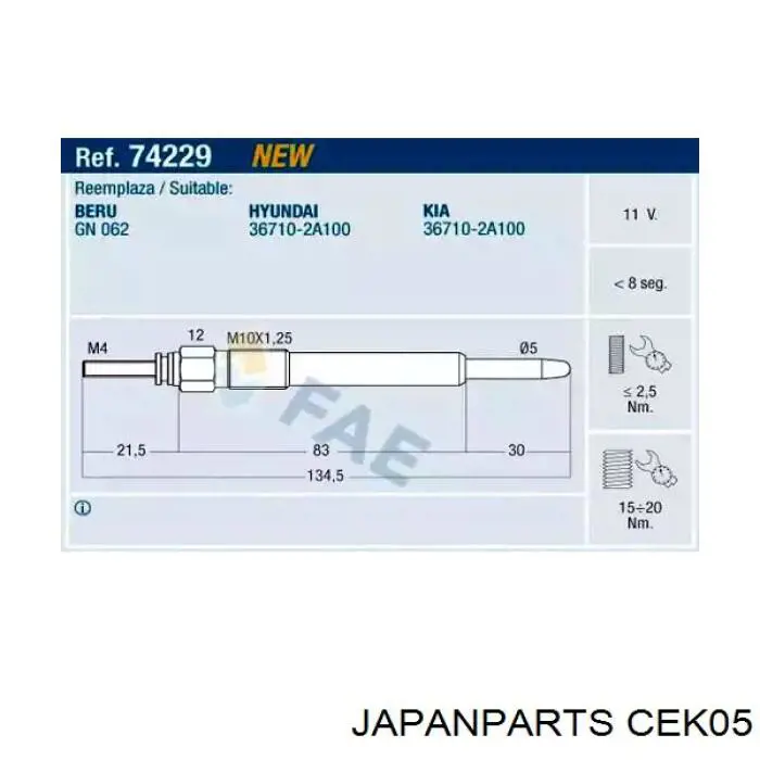 CEK05 Japan Parts Свічки розжарювання