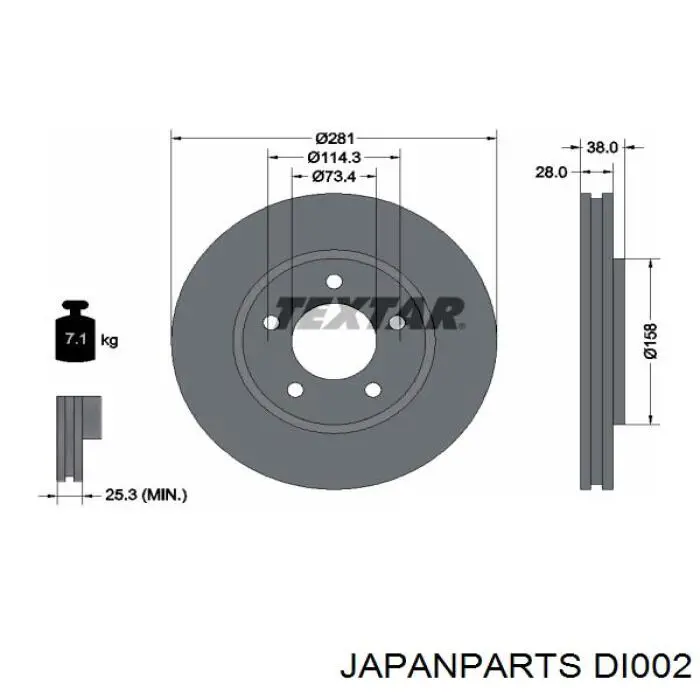 Диск гальмівний передній DI002 Japan Parts