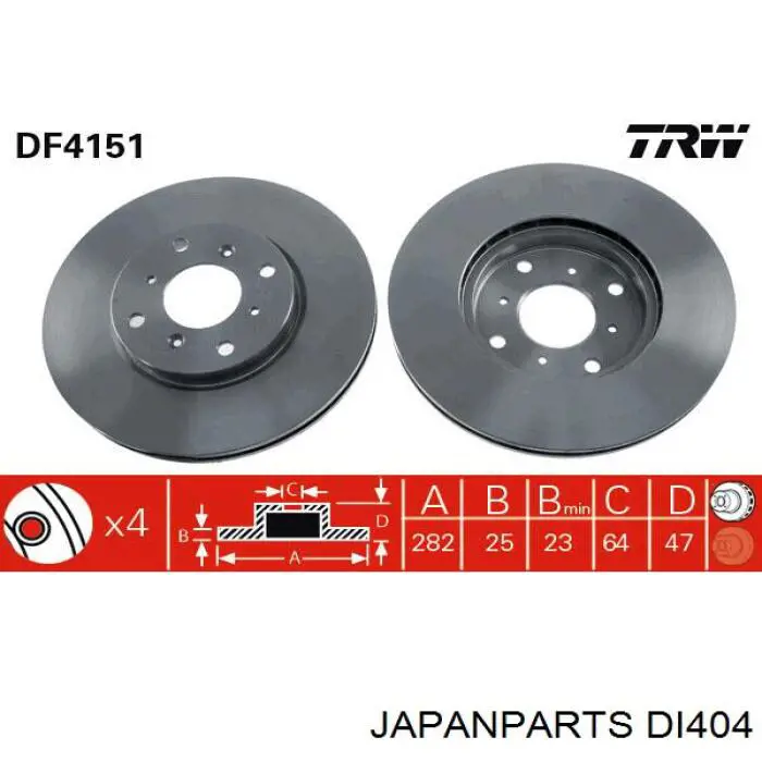 Гальмівні диски передні DI404 Japan Parts