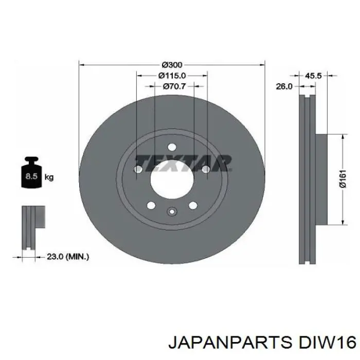 DIW16 Japan Parts диск гальмівний передній