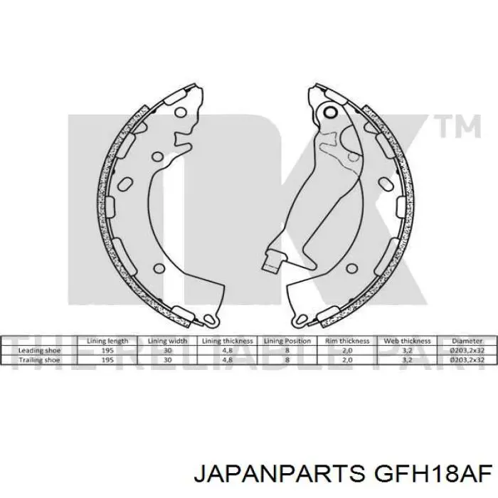 Купити GFH18AF Japan Parts Колодки гальмові задні, барабанні