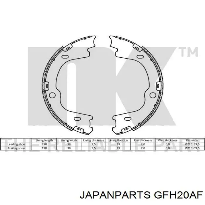 GFH20AF Japan Parts колодки ручника/стоянкового гальма
