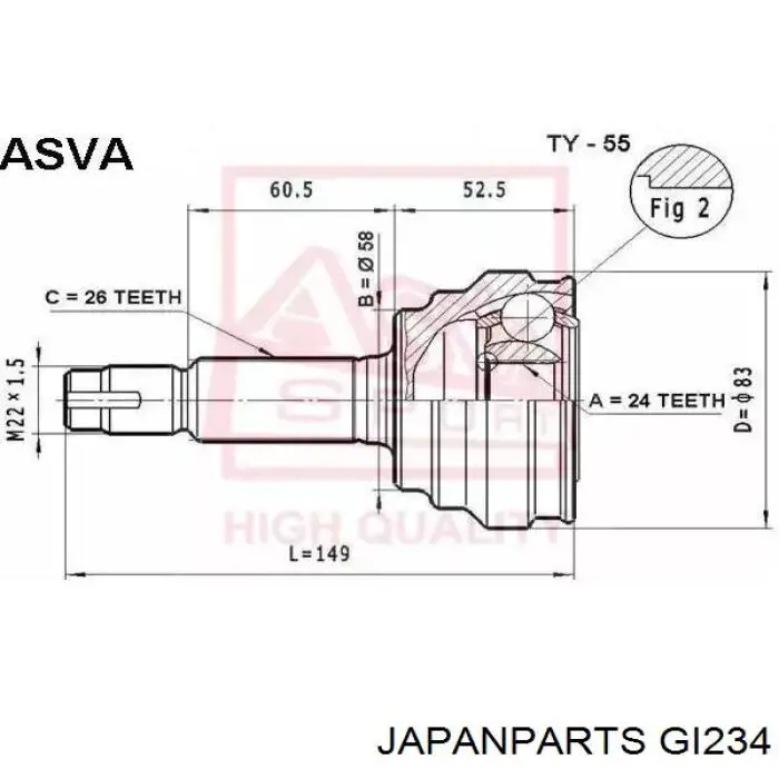 ШРУС зовнішній передній GI234 Japan Parts