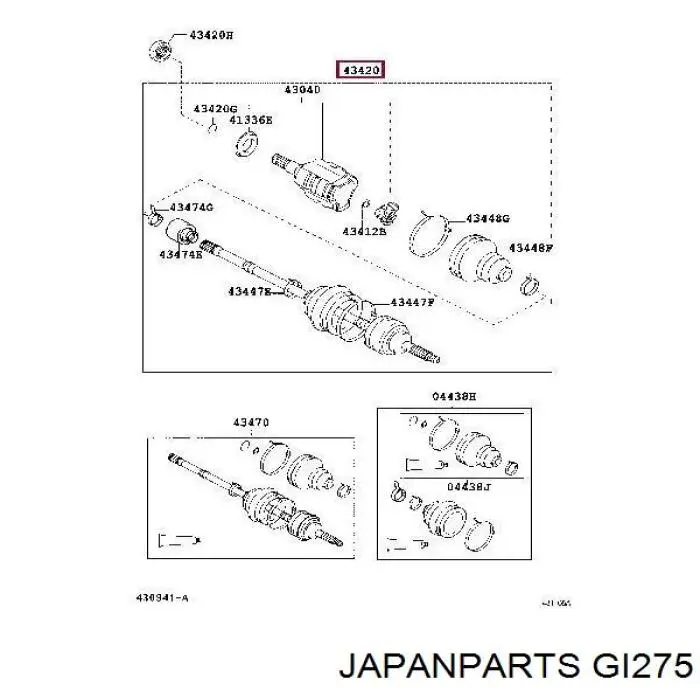 Піввісь (привід) передня, ліва GI275 Japan Parts