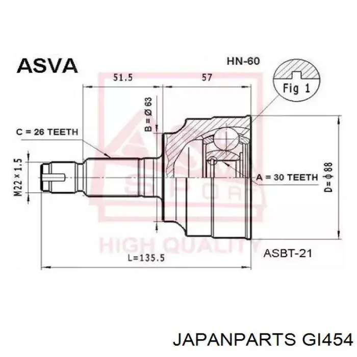 ШРУС зовнішній передній GI454 Japan Parts