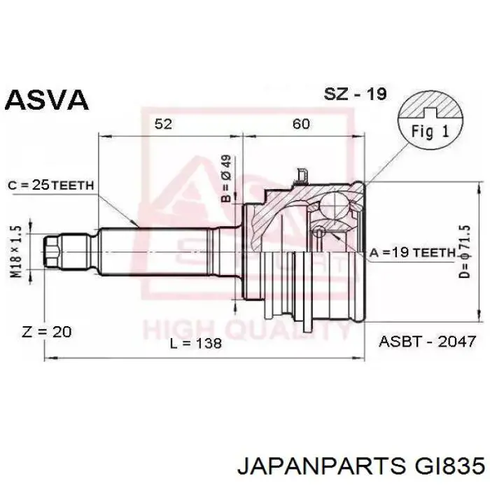 ШРУС зовнішній передній GI835 Japan Parts