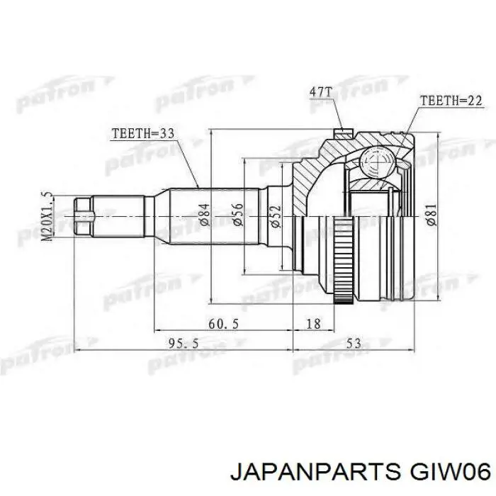 Купити GIW06 Japan Parts Шарнір приводу зовнішній