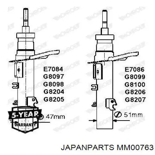 Амортизатора передній лівий MM00763 Japan Parts